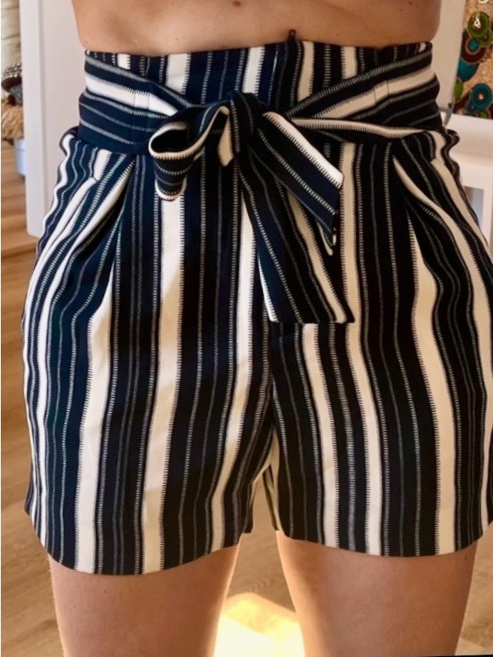 Zara High-Waist Tie-Belt Striped Women’s Shorts with Front Pockets